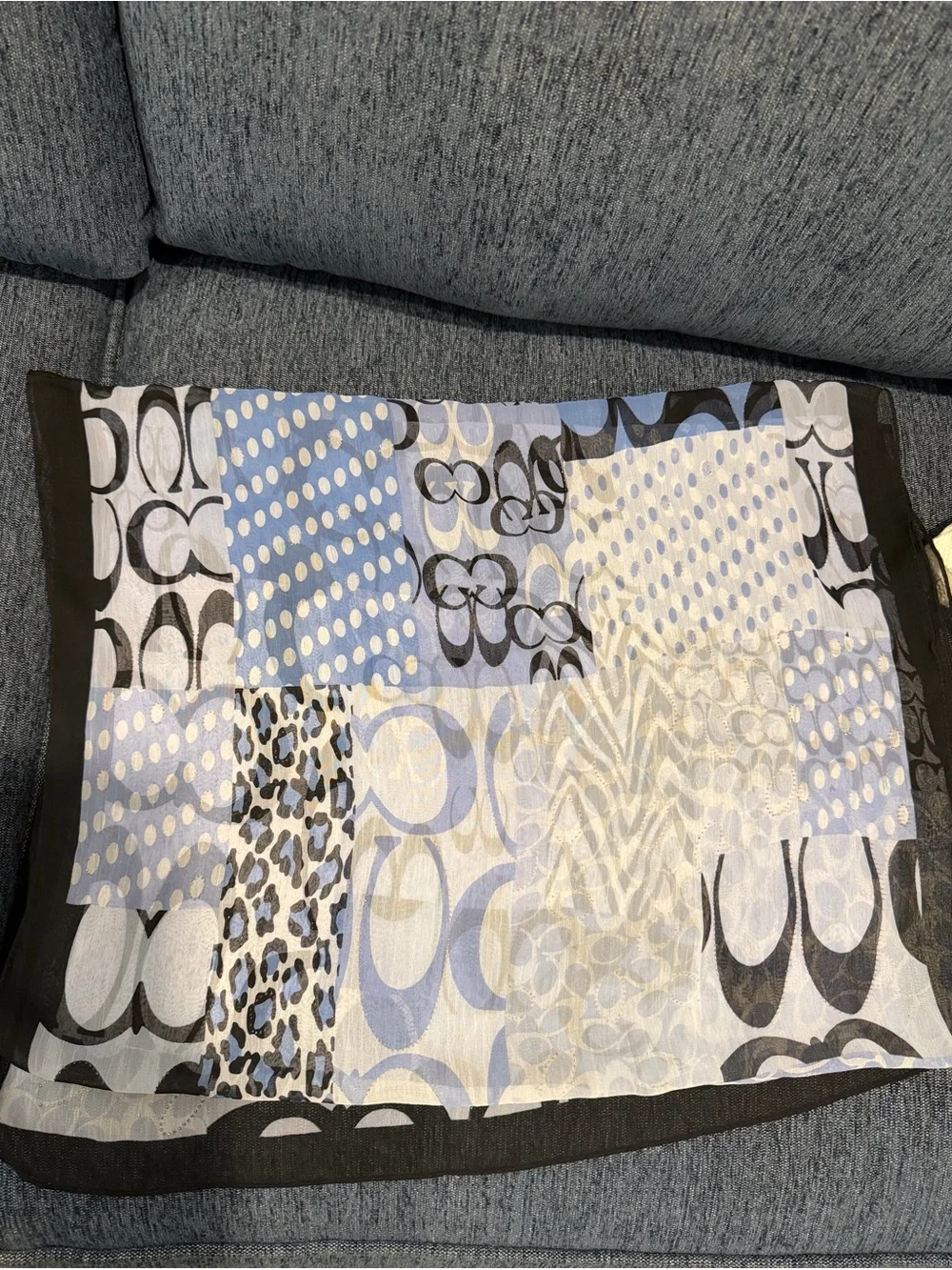 Coach Lightweight Blue and Black Patterned Scarf